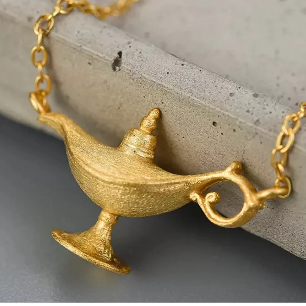 Artisan Handmade Gold 925 Silver The Zorina Aladdin Lamp Necklace - Picture 3 of 7